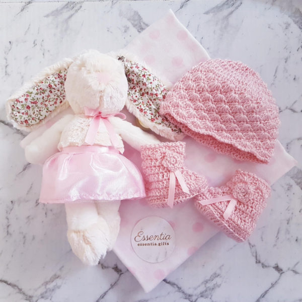 Personalised Gift Baby Beanie Booties Bunny Essentia