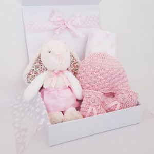 Personalised Gift Box Baby Beanie Booties Bunny Essentia