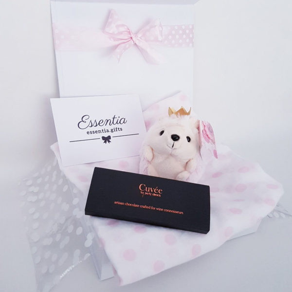 Personalised Gift Box Baby Cuvee Choc Hedgehog Essentia