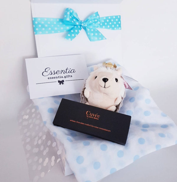 Personalised Gift Box Baby Cuvee Choc Hedgehog Essentia