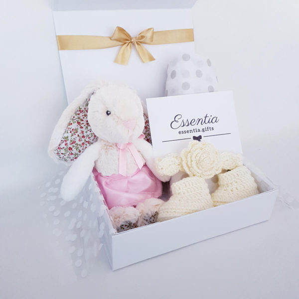 Personalised Gift Box Baby Headband Booties Bunny Essentia